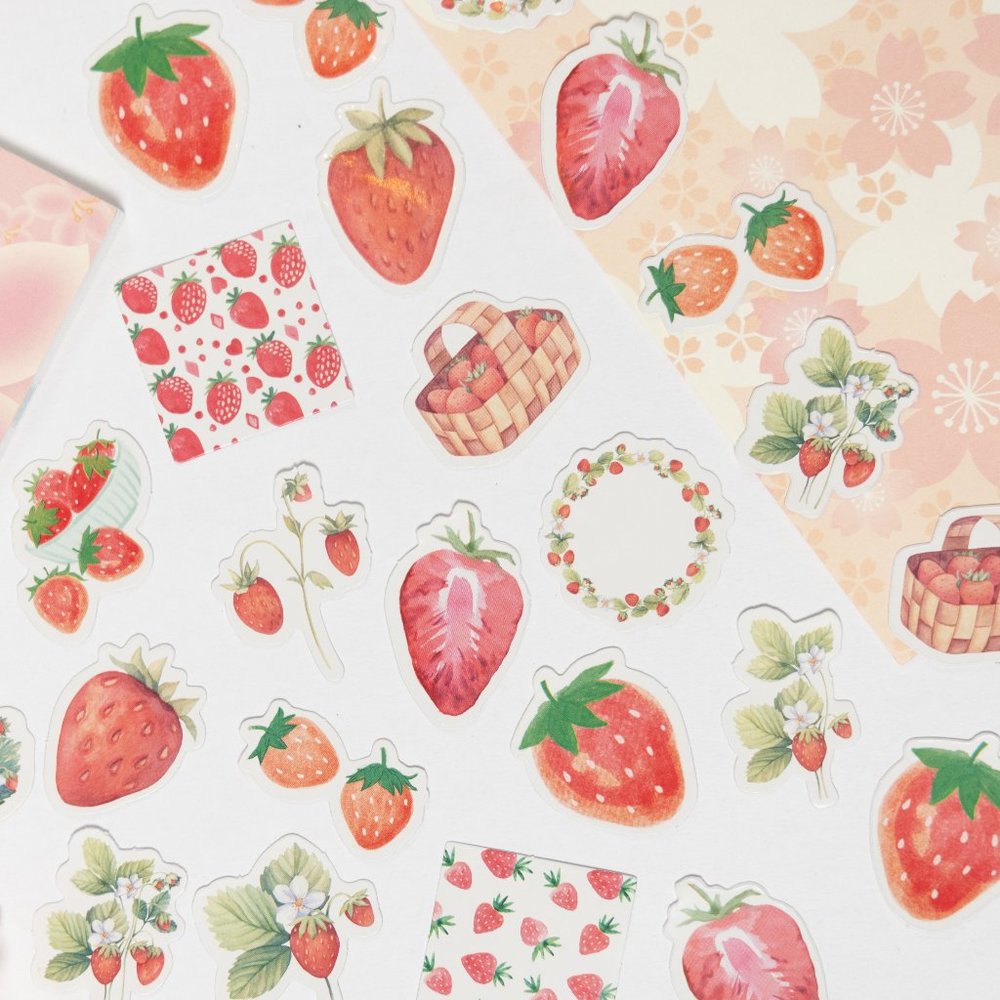 46pcs Strawberry Stickers, Journal/Notebook Die Cut Stickers (46 pieces)